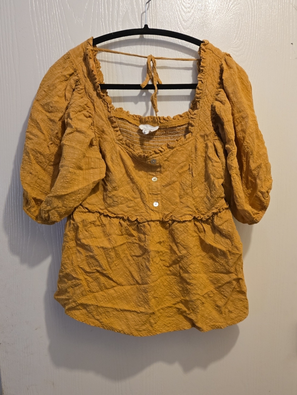 Smocked Square-Neck Blouse in Mustard - L9